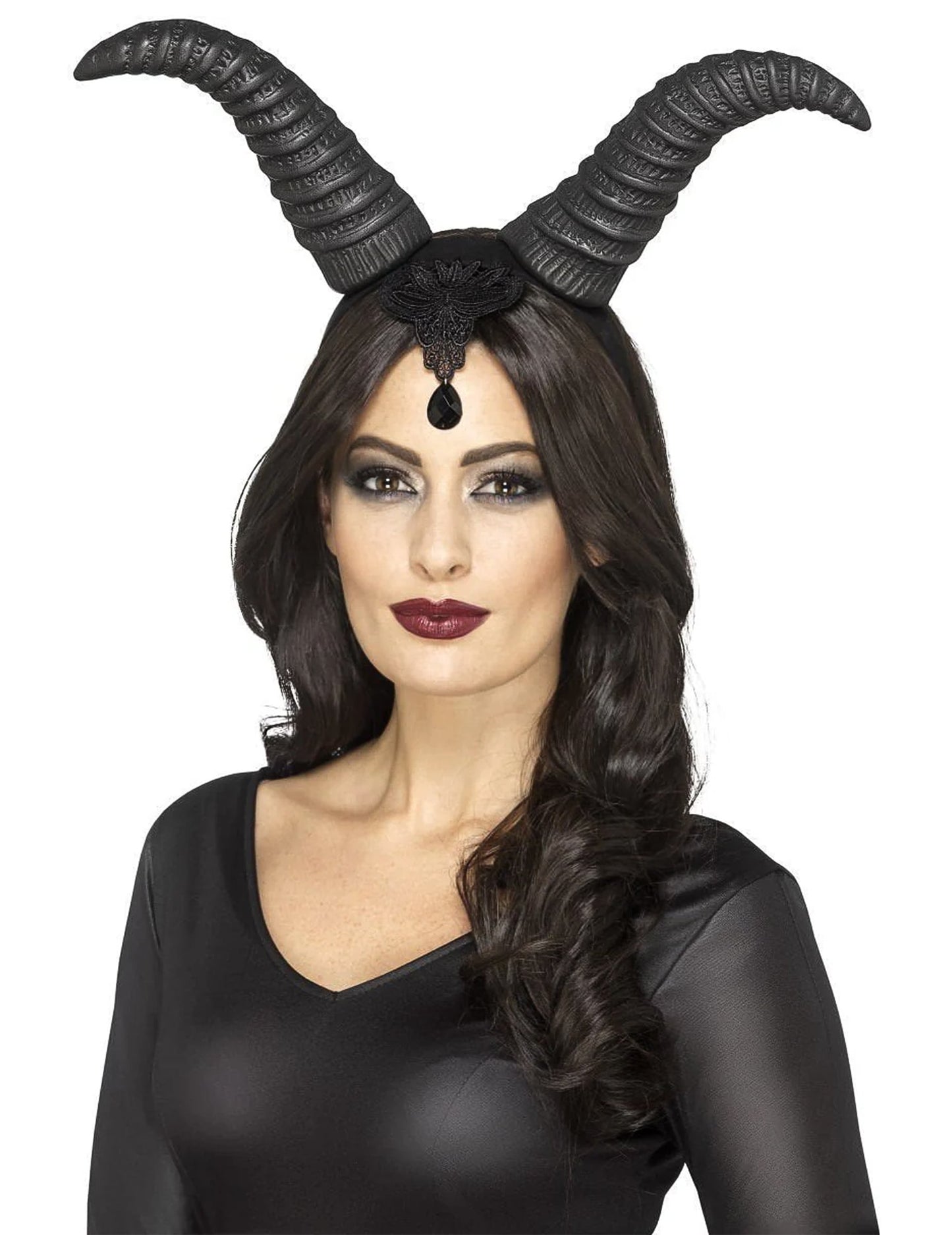 Cornes reine démoniaque pour femme noires avec dentelle et bijou