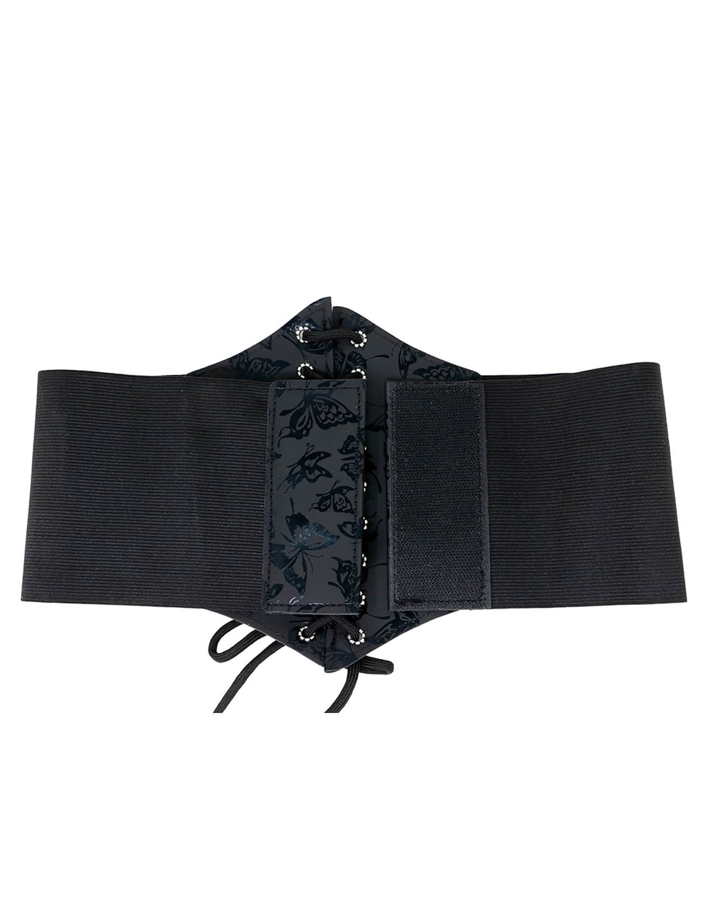 Détail du système de fermeture à scratch du corset élastique motif papillon