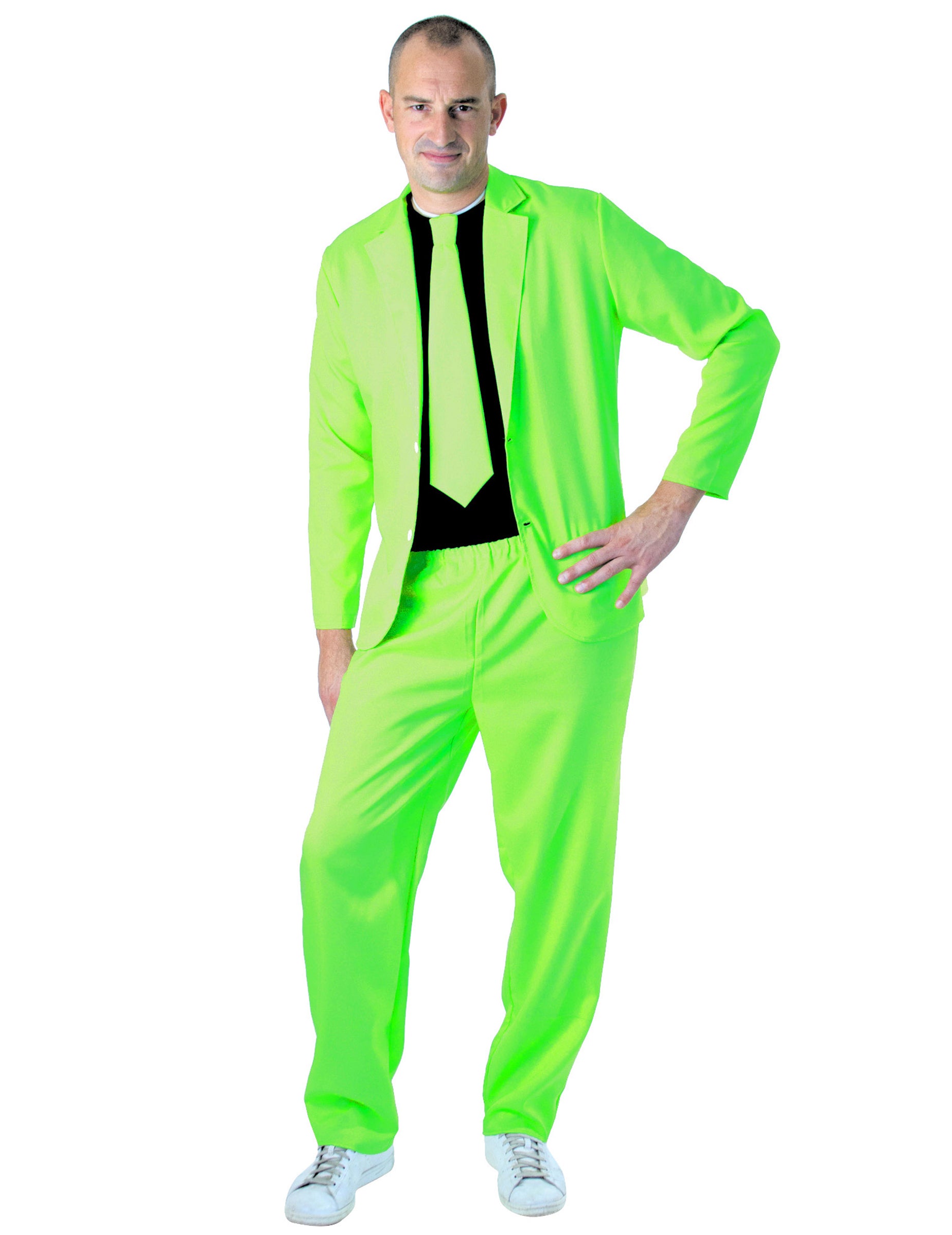 Costume fashion vert fluo pour adulte avec veste pantalon et cravate