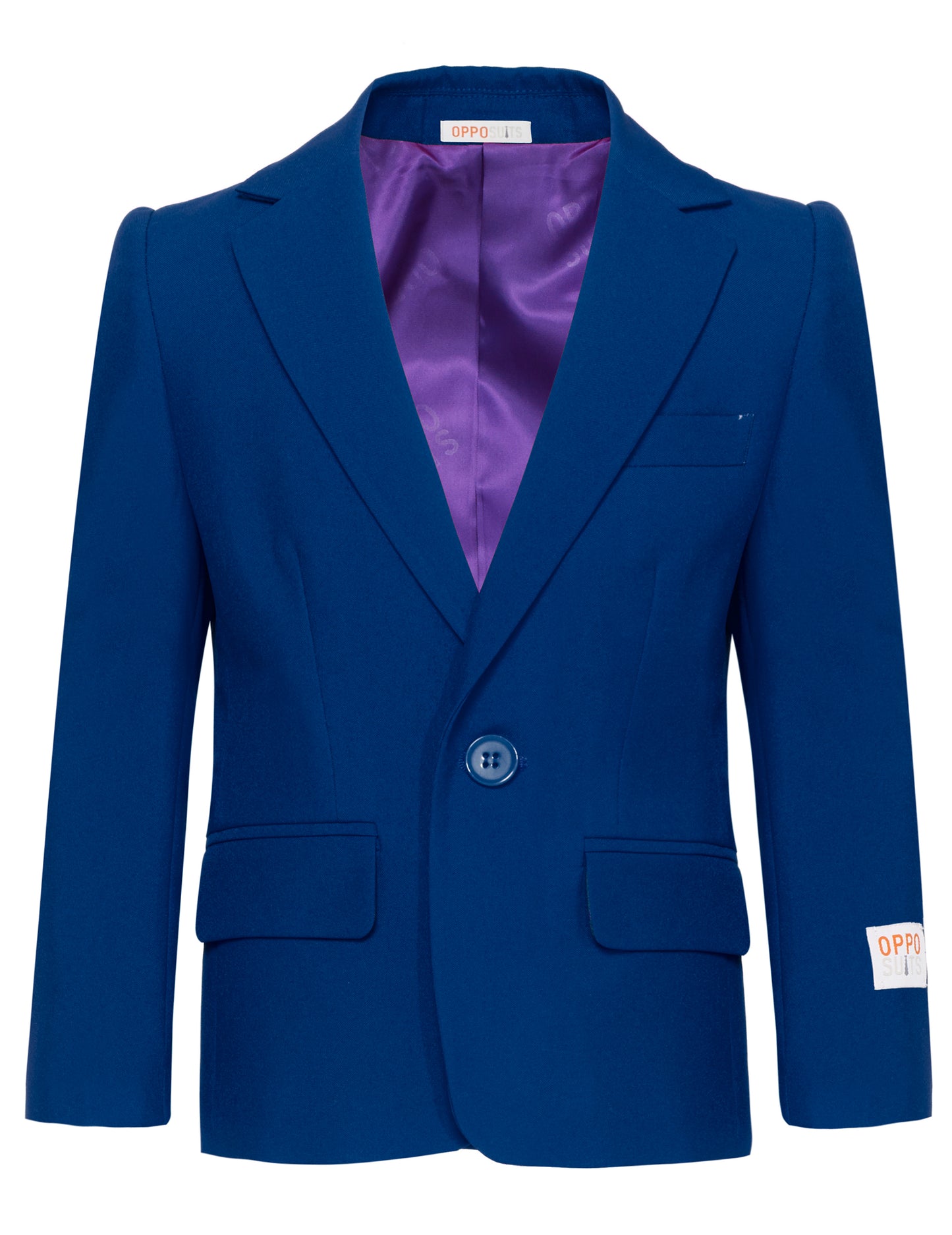 Gros plan sur la veste du costume Mr. Bleu marine pour enfant
