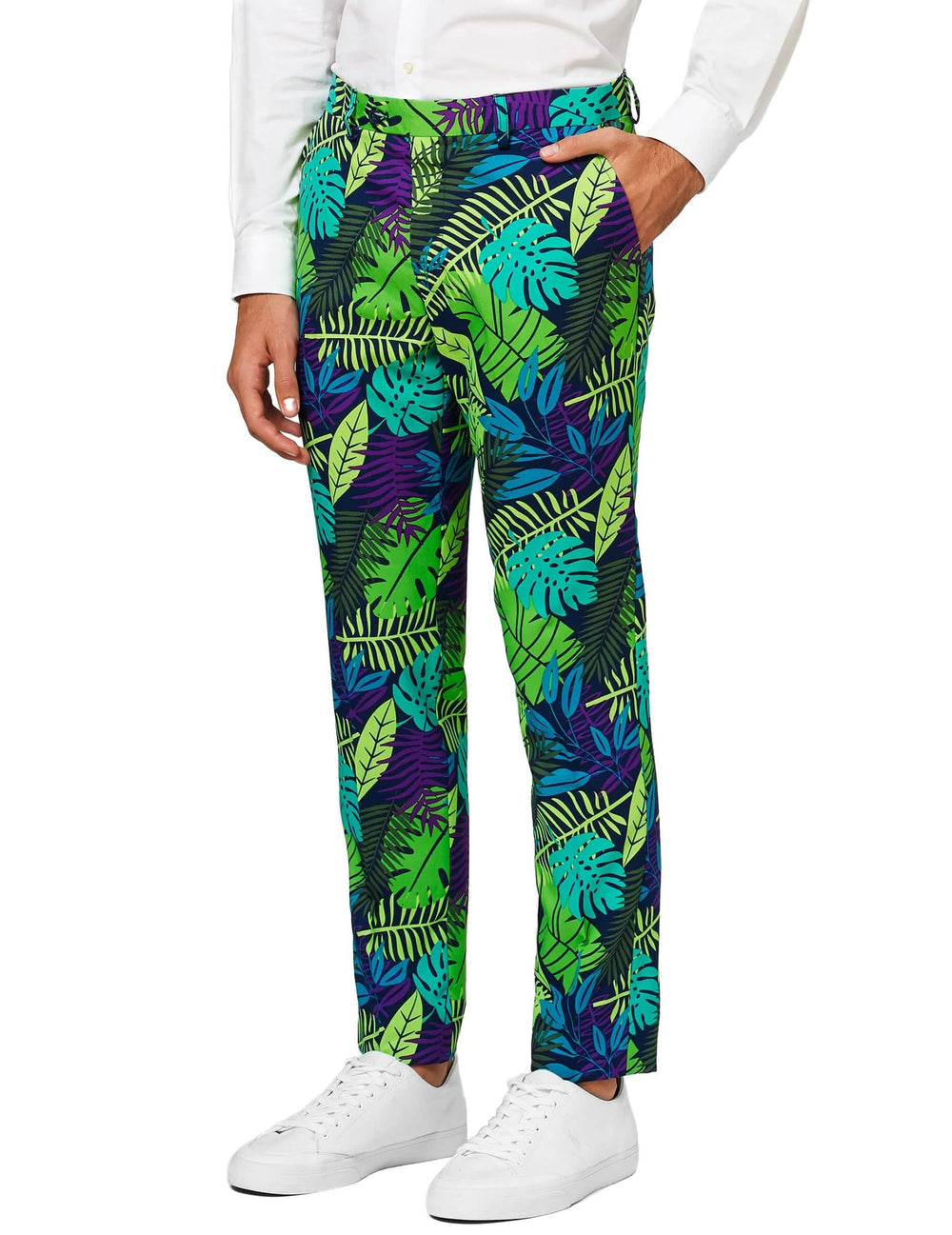 Zicht op de broek van het Mr. Juicy jungle kostuum