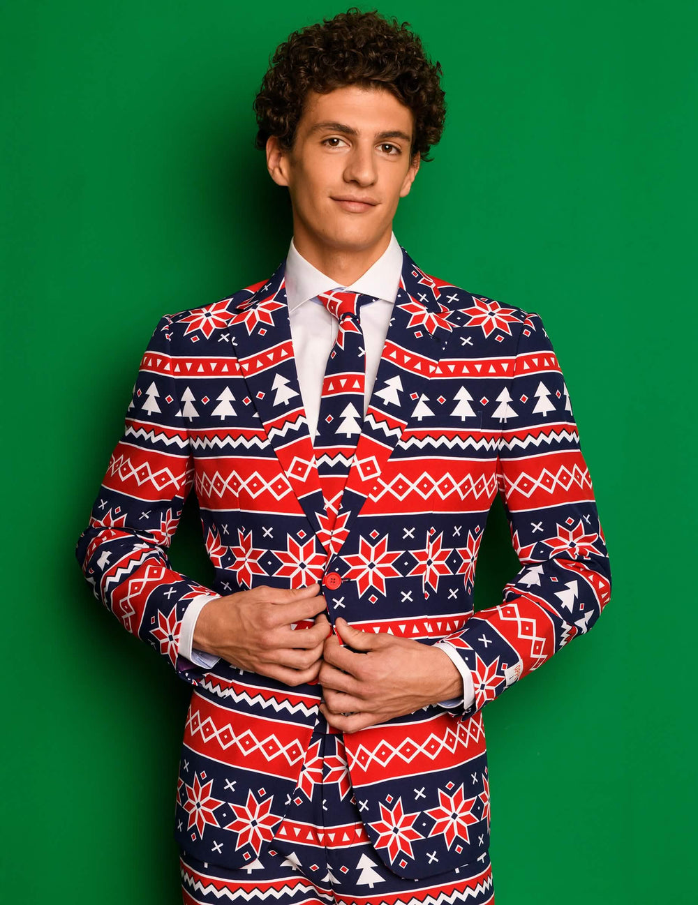Kostuum Mr. Nordic Xmas voor heren blauw en rood met Scandinavische motieven