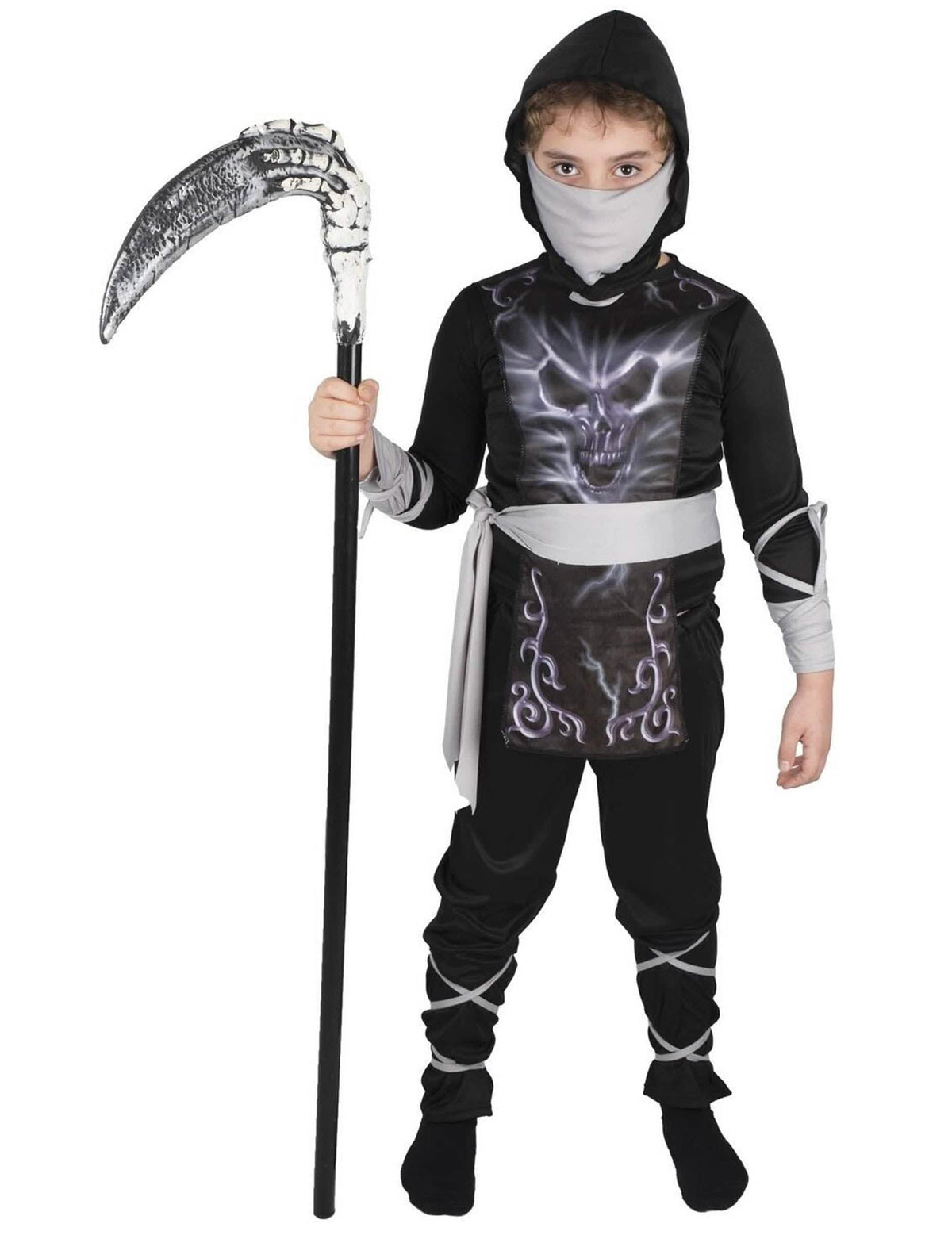 Déguisement de ninja squelette pour enfant noir et gris avec motif de crâne