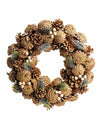 Couronne de noël naturelle pommes de pin pour décoration chic dorée