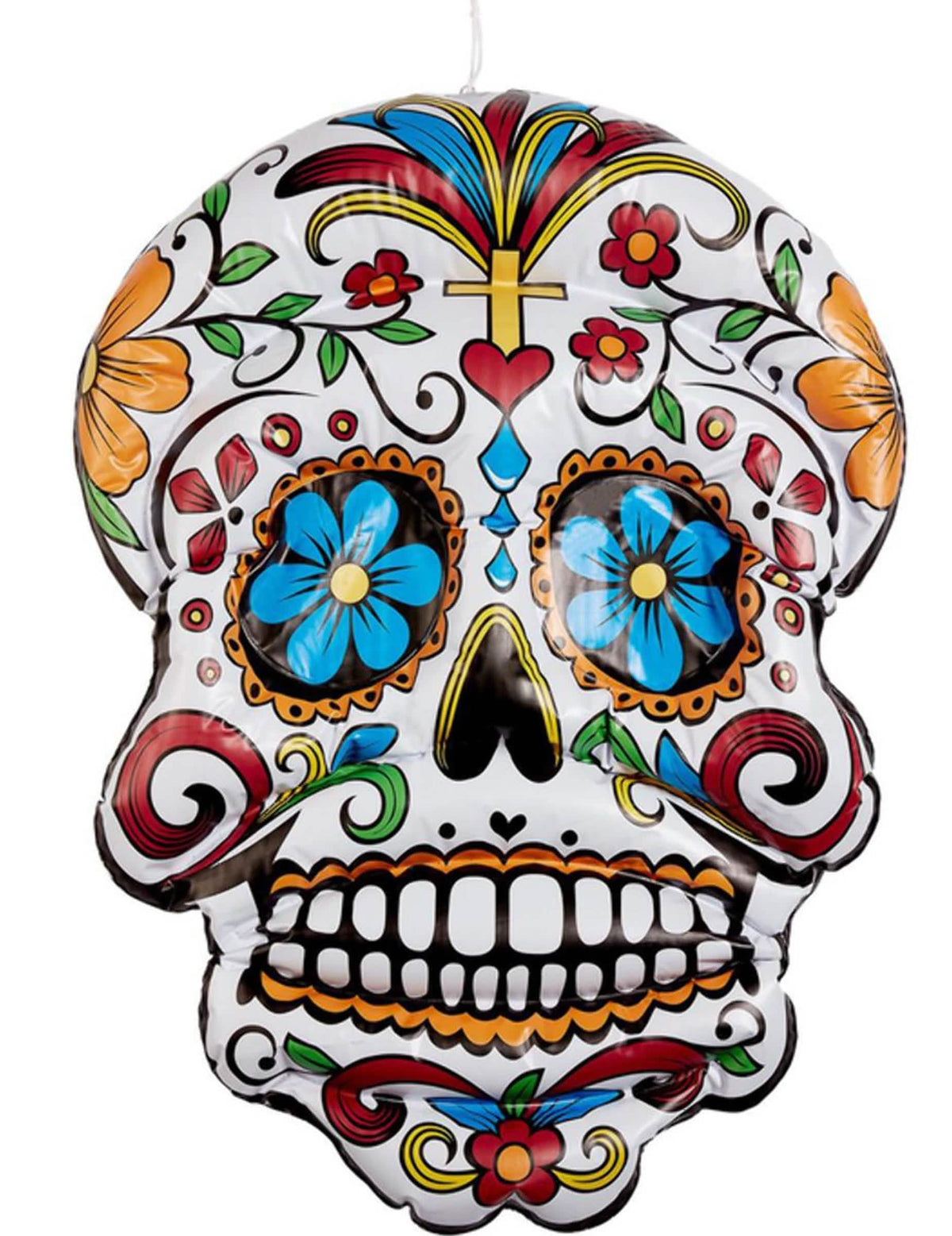 Opblaasbare schedel Dia de los Muertos voor decoratie wit en multicolor