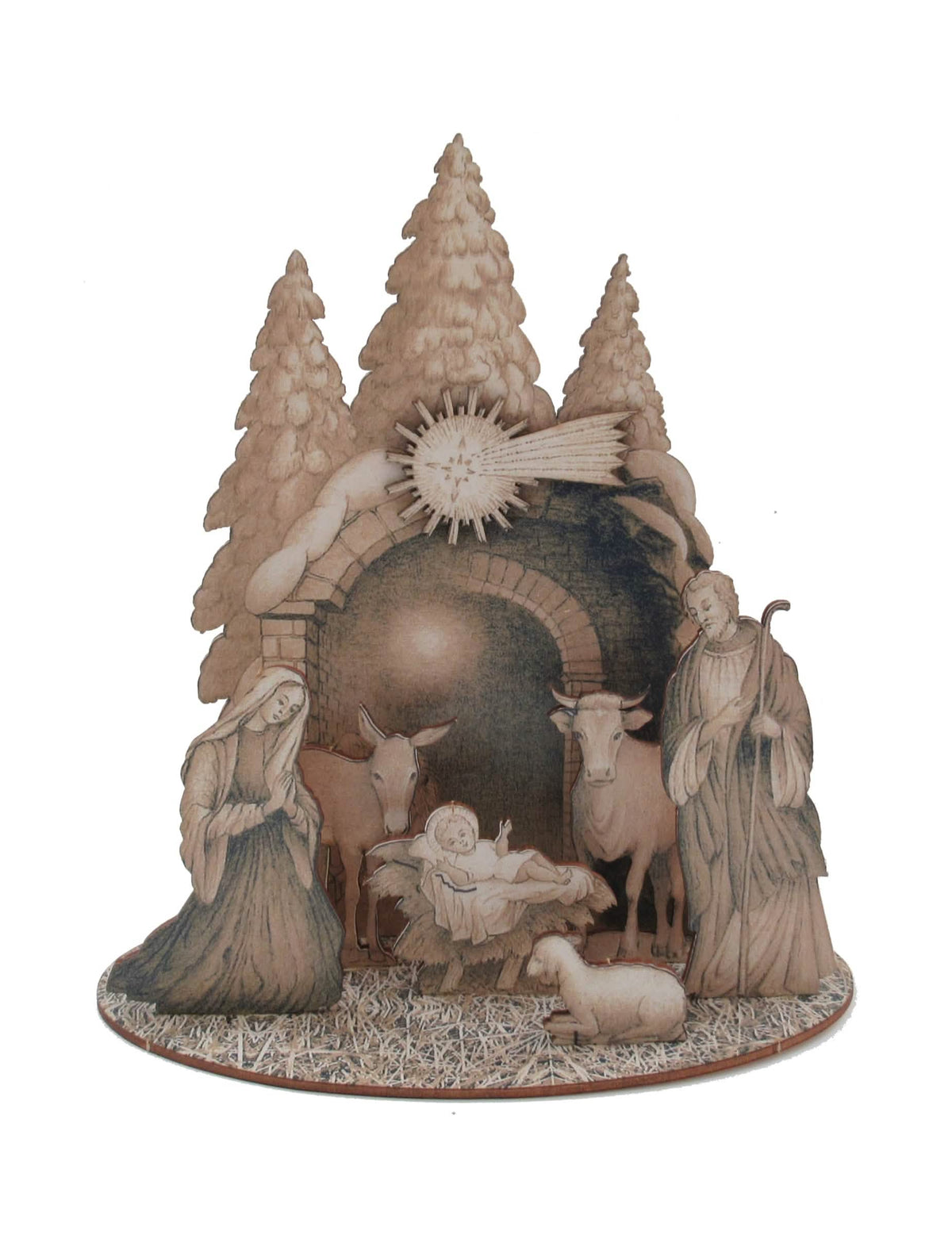 Crèche de Noël traditionnelle avec sujets à assembler en bois naturel