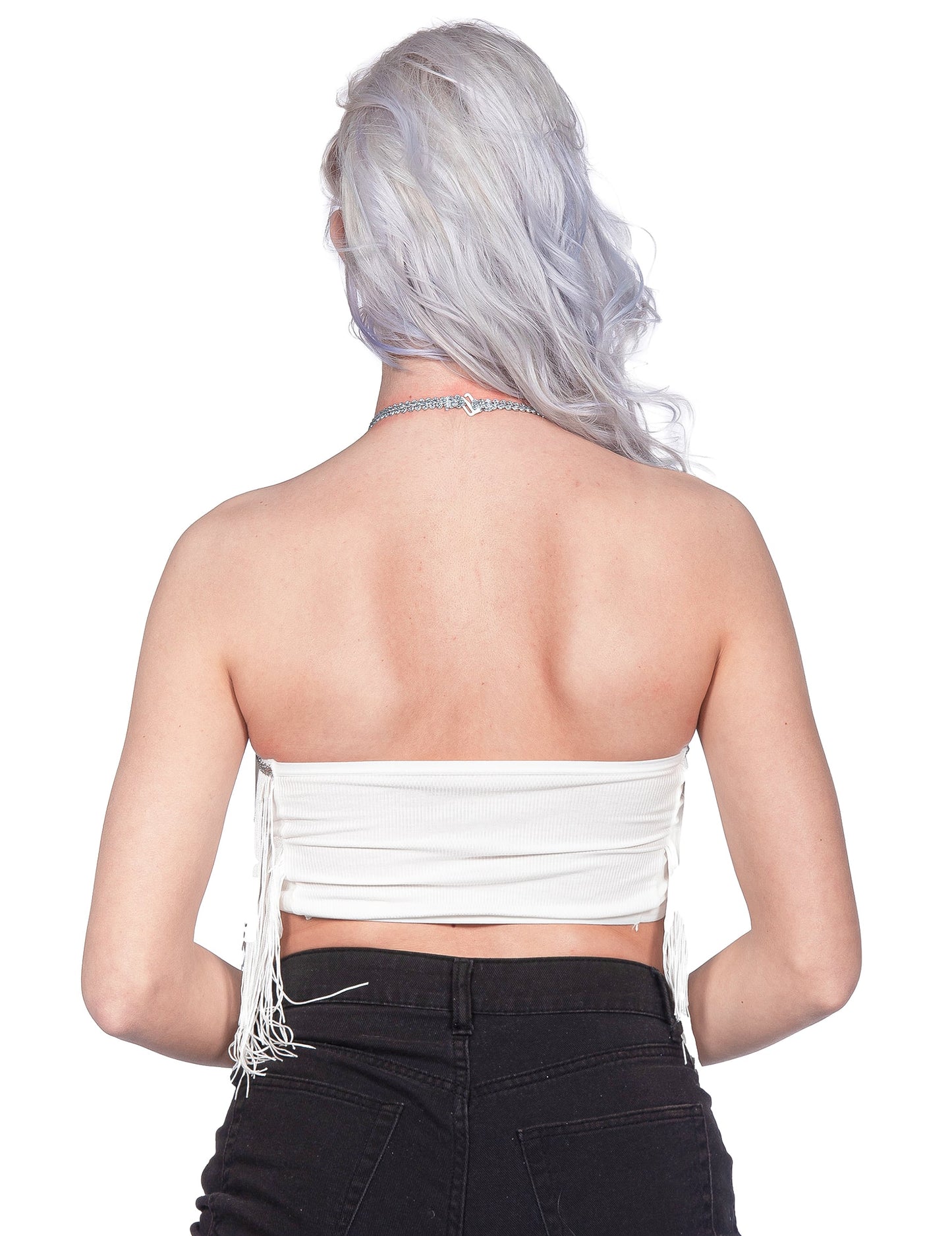 Crop-top festival à franges blanc femme