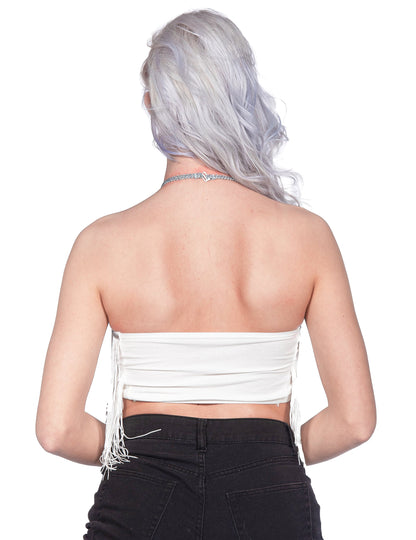 Crop-top festival à franges blanc femme