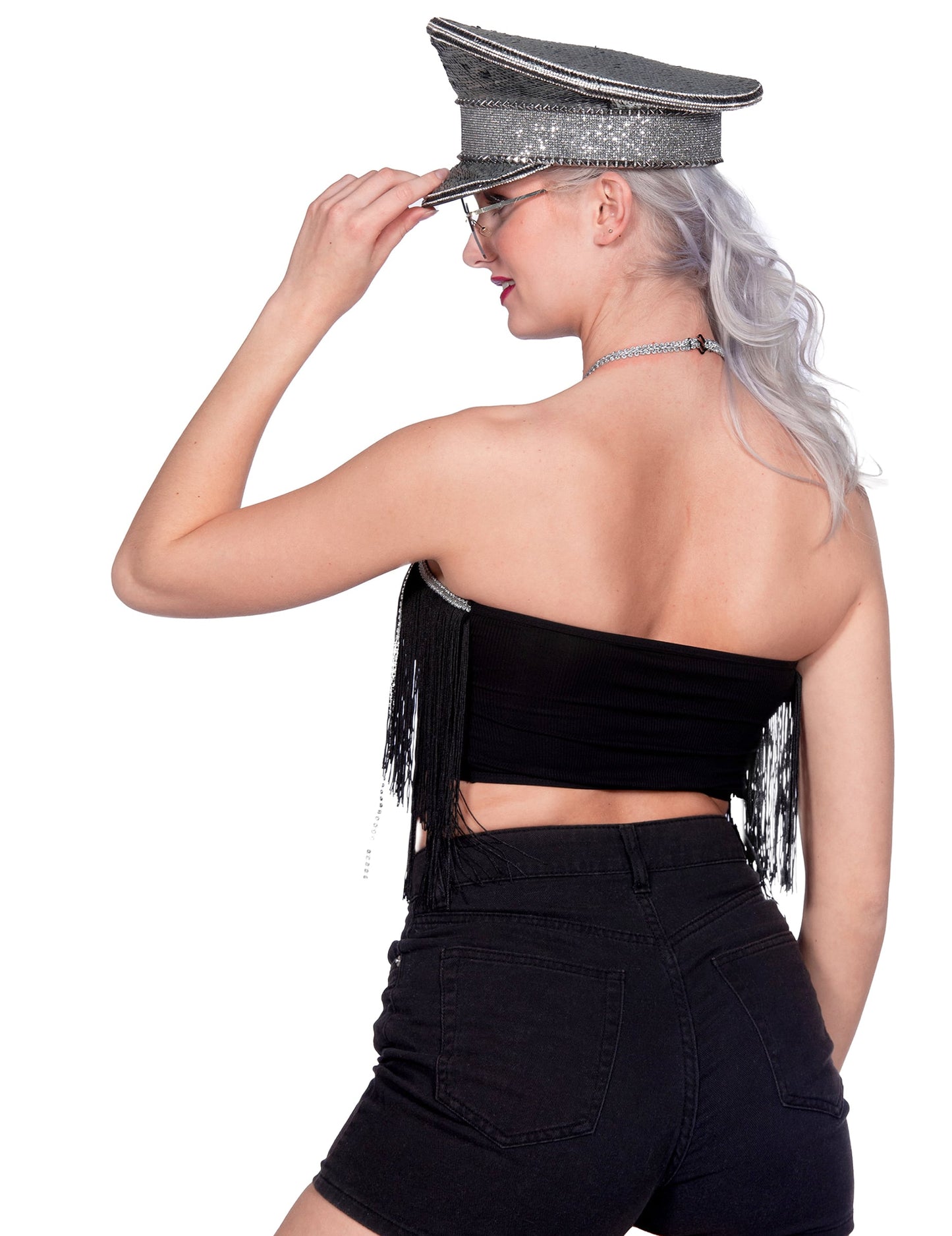 Zwarte crop-top met franjes voor dames festival