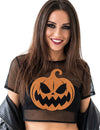 Zwarte netstof crop top met pompoen volwassenen