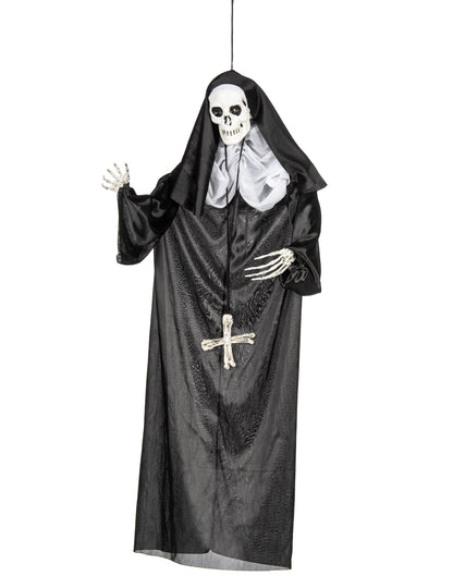 Décoration à suspendre nonne pour Halloween noir et blanc avec squelette