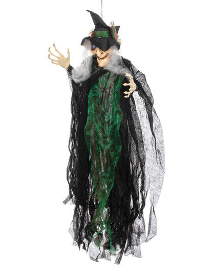 Décoration à suspendre sorcière pour Halloween noire et verte lumineuse