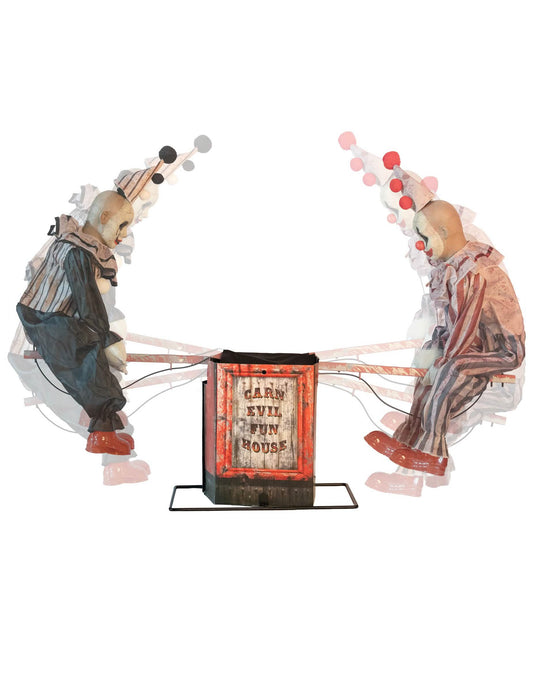 Décoration animée 2 clowns sur balançoire à bascule avec mouvement 125 x 31 x 90 cm