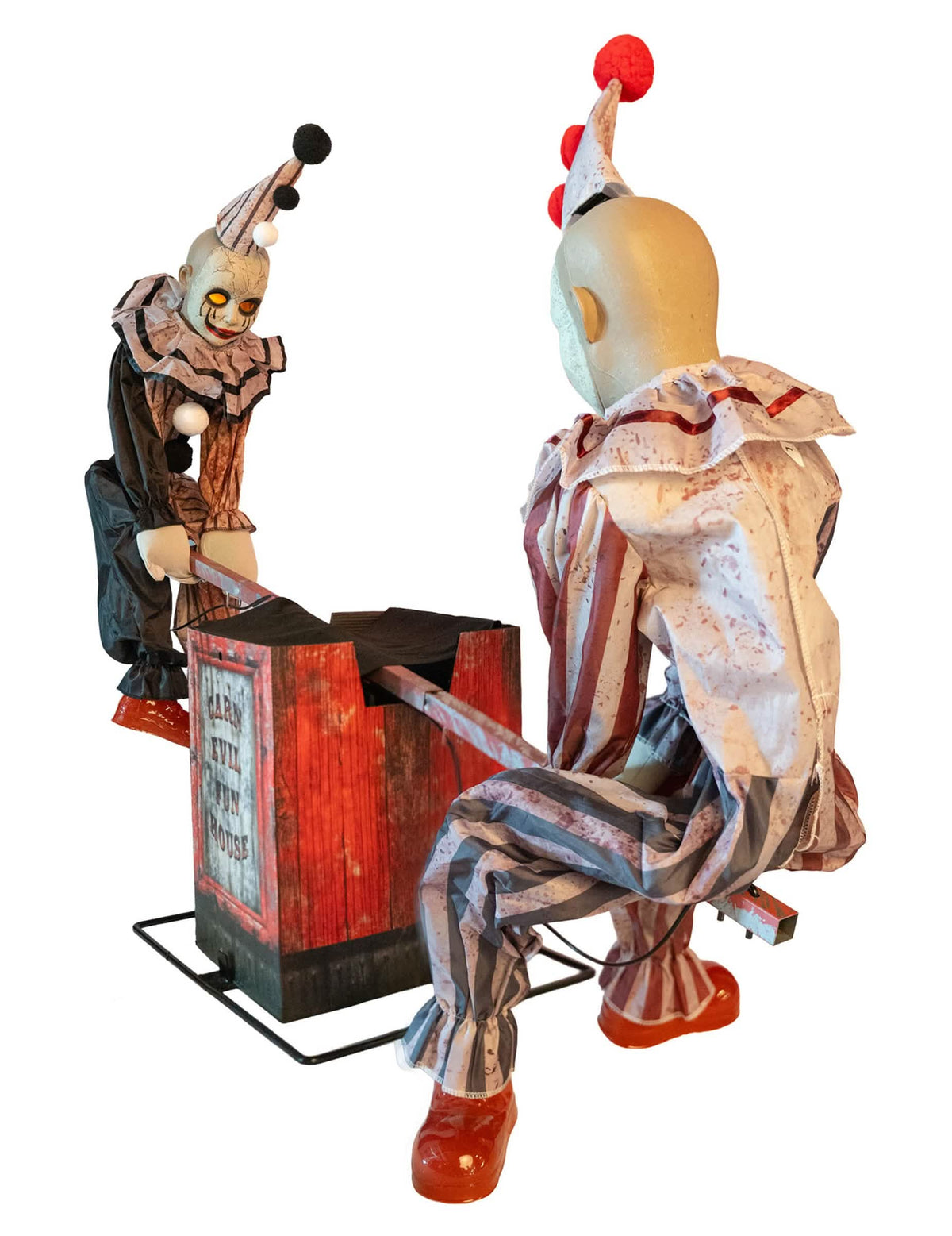 Décoration animée 2 clowns sur balançoire à bascule avec mouvement 125 x 31 x 90 cm