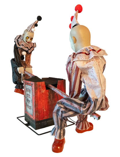 Décoration animée 2 clowns sur balançoire à bascule avec mouvement 125 x 31 x 90 cm