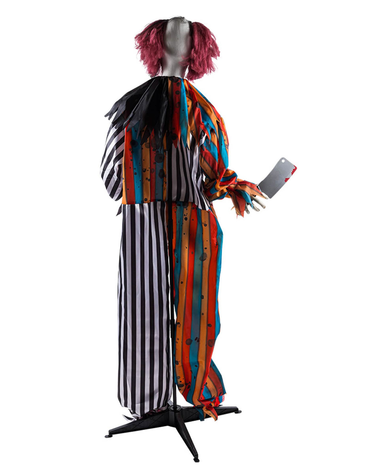 Geanimeerde decoratie kwaadaardige slagersclown met bewegingen 175 cm