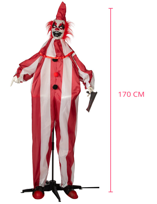 Geanimeerde decoratie kwaadaardige clown met bewegingen 170 cm