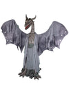 Décoration animée dragon cracheur de feu gris avec grandes ailes déployées