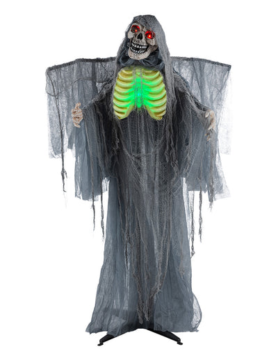 Décoration animée gardien de crypte terrifiant pour Halloween gris avec buste vert lumineux et yeux rouges