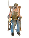 Décoration animée pêcheur hanté sur chaise à bascule pour Halloween avec mouvement et canne à pêche