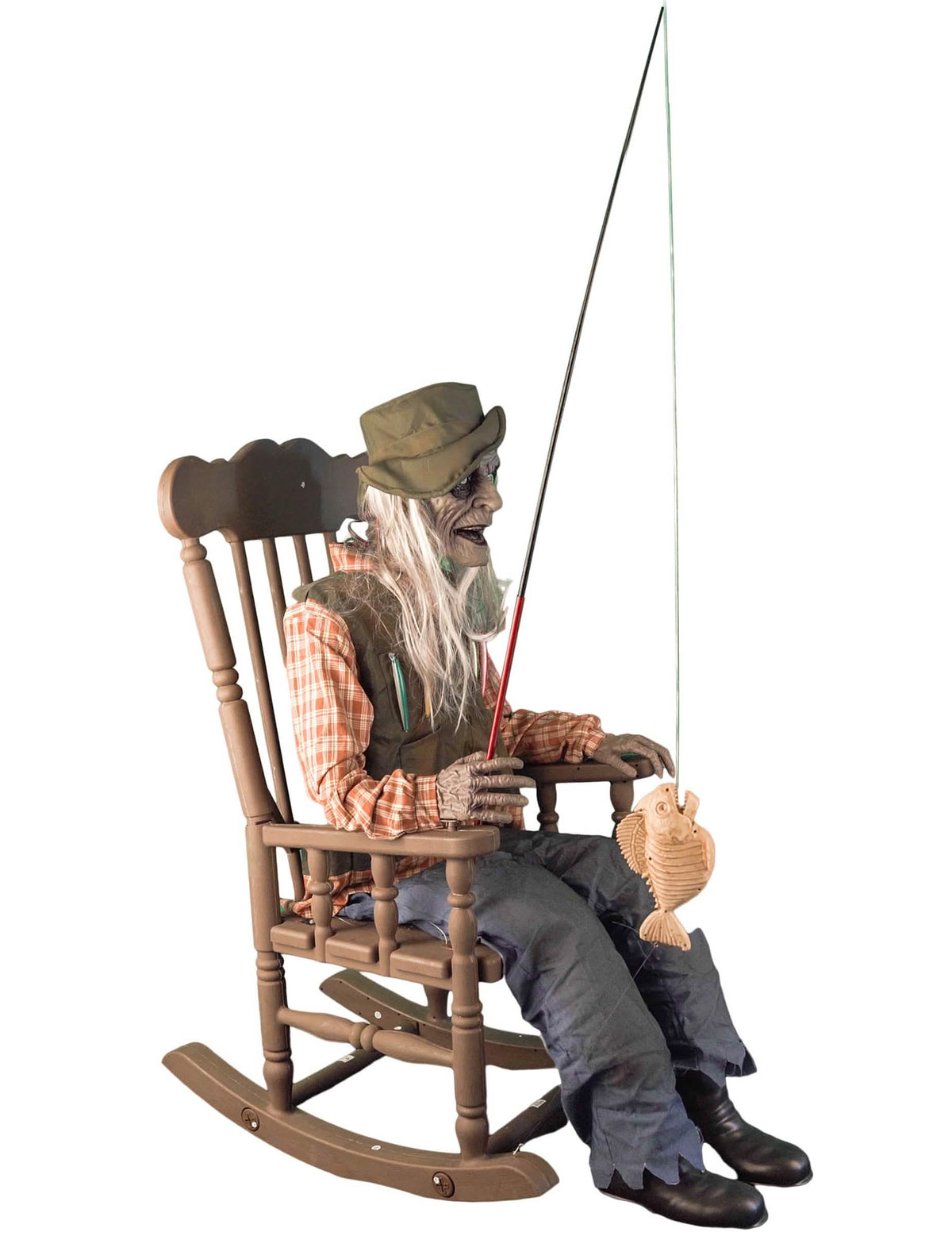 Décoration animée pêcheur hanté sur chaise à bascule avec mouvement 67 x 95 x 185 cm