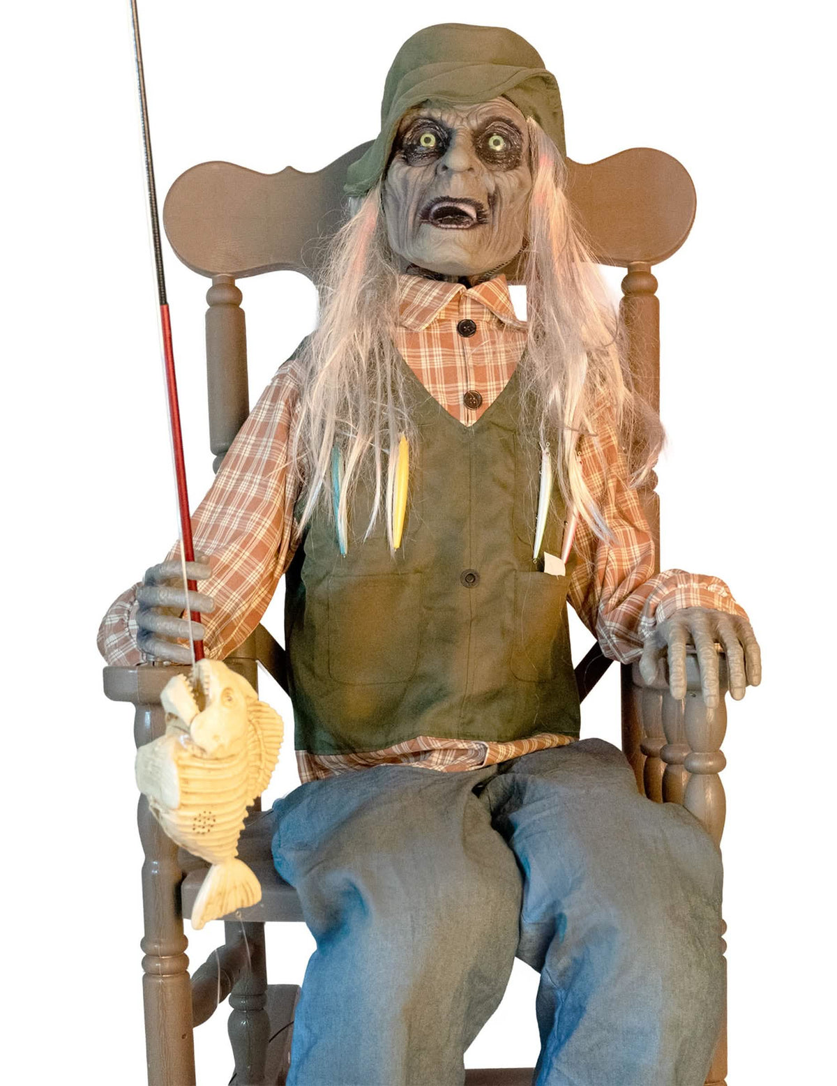 Décoration animée pêcheur hanté sur chaise à bascule avec mouvement 67 x 95 x 185 cm
