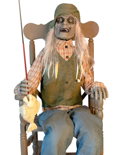 Décoration animée pêcheur hanté sur chaise à bascule avec mouvement 67 x 95 x 185 cm