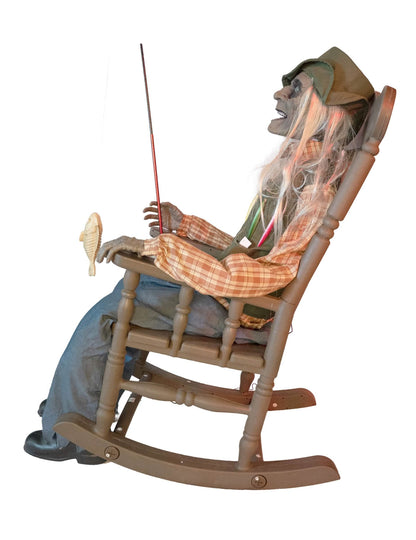 Décoration animée pêcheur hanté sur chaise à bascule avec mouvement 67 x 95 x 185 cm
