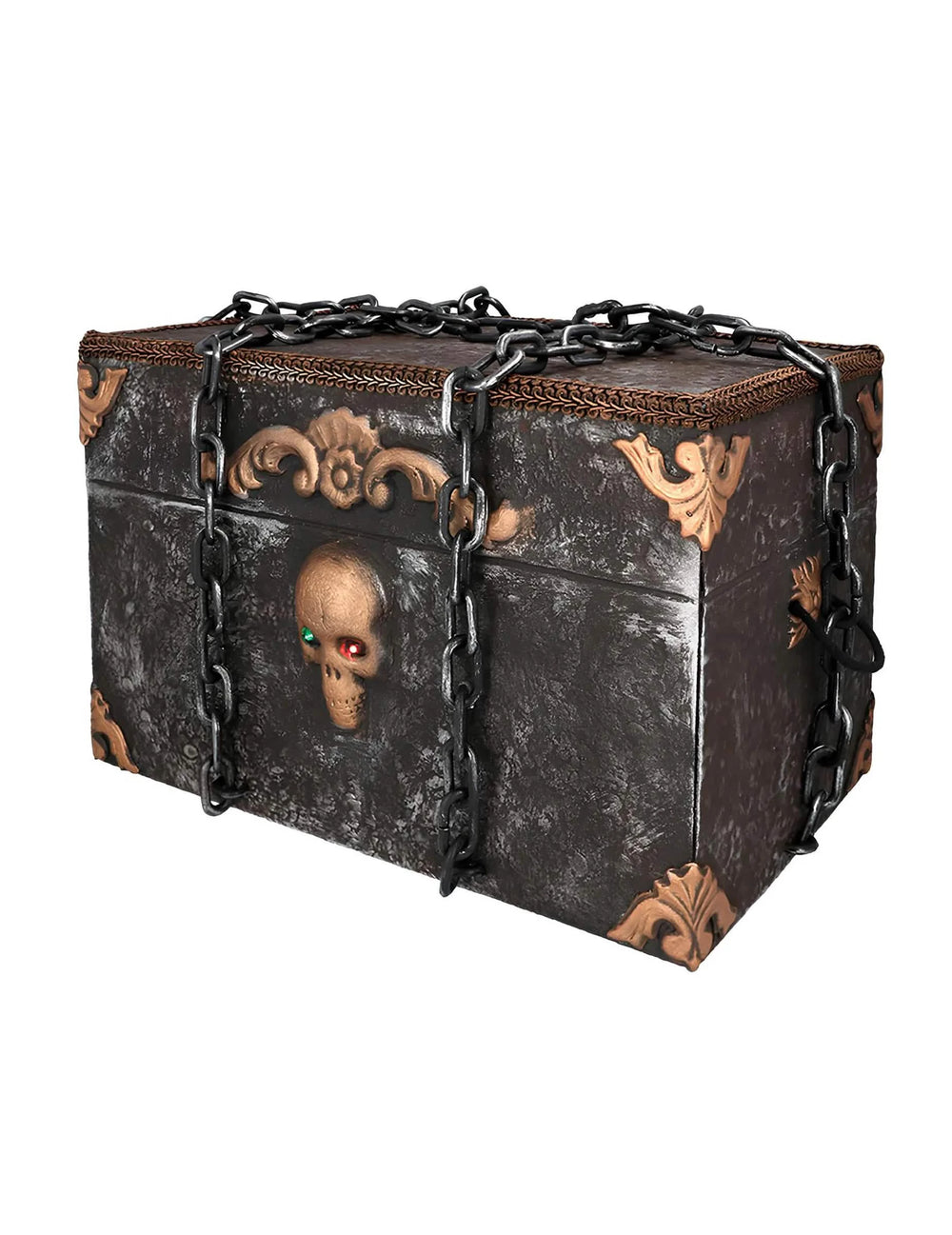 Décoration animée sonore et lumineuse Coffre de Pirate Horreur pour Halloween noir et bronze avec chaînes