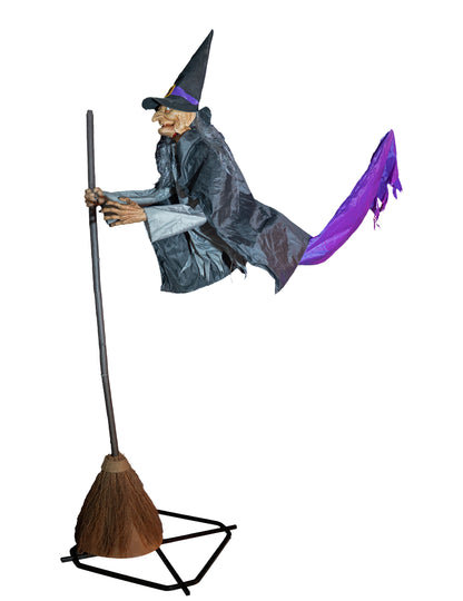 Geanimeerde decoratie vliegende heks 310 cm