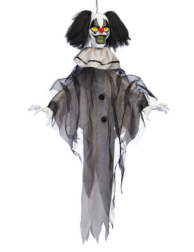Décoration animée suspendue clown maléfique noir et blanc avec mouvements et sons