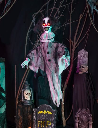 Décoration animée suspendue clown maléfique avec mouvements et sons 90 cm