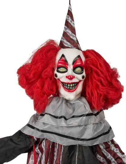 Décoration animée suspendue clown maléfique avec rires et mouvements 175 cm