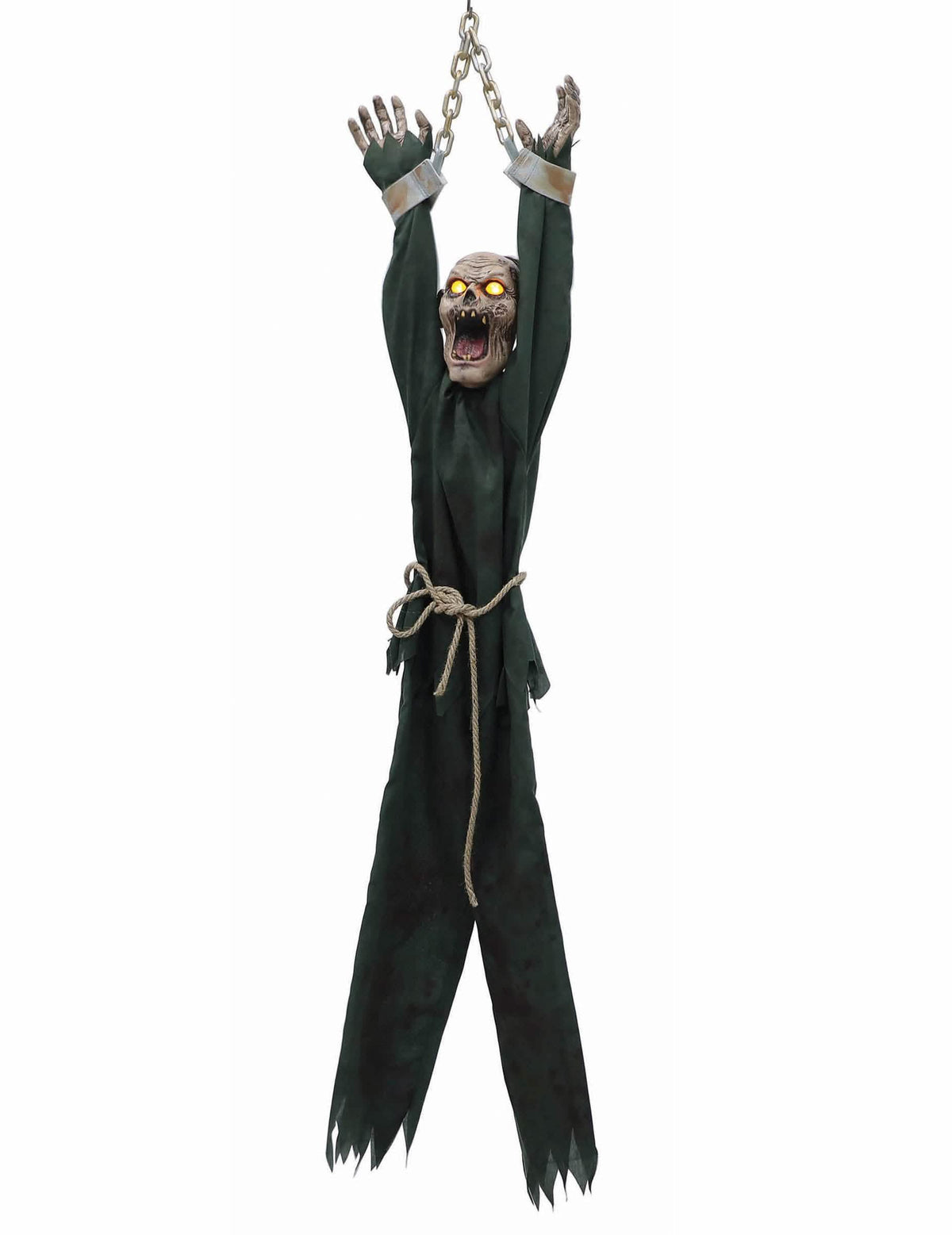 Décoration animée Zombie pour Halloween verte gigotante et tremblante avec yeux lumineux