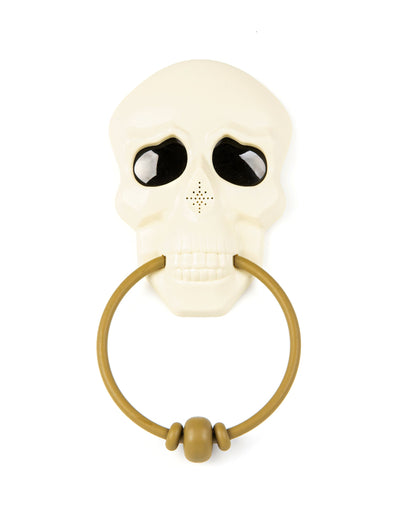 Décoration de porte sonore et animée squelette pour Halloween ivoire et dorée