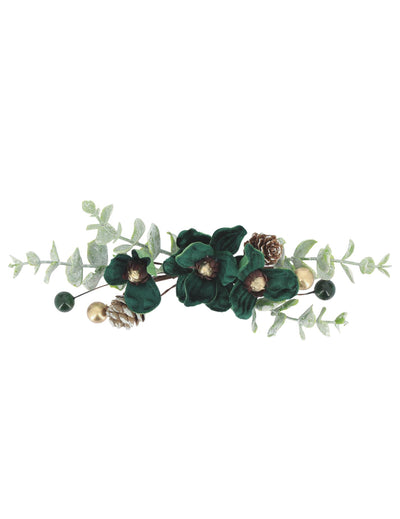 Décoration florale Élégance vert foncé et or 23 cm