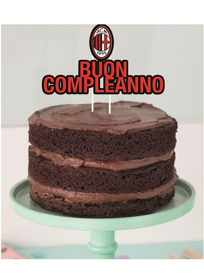 Décoration gâteau Milan pour anniversaire rouge et noir avec message Buon Compleanno