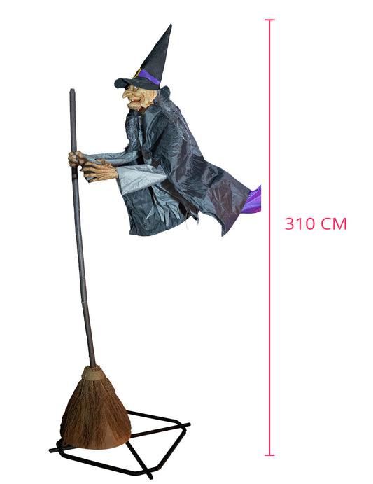 Verlichte decoratie vliegende heks 3m10