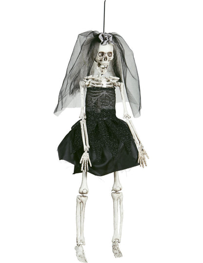 Décoration mariée pour Halloween noire avec robe de squelette et voile en tulle