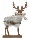 Décoration de renne pour Noël en bois avec fourrure polaire grise