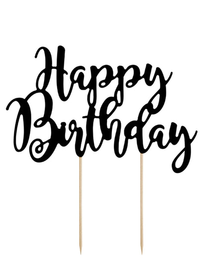 Décoration pour gâteau Happy Birthday pour anniversaire noir en carton