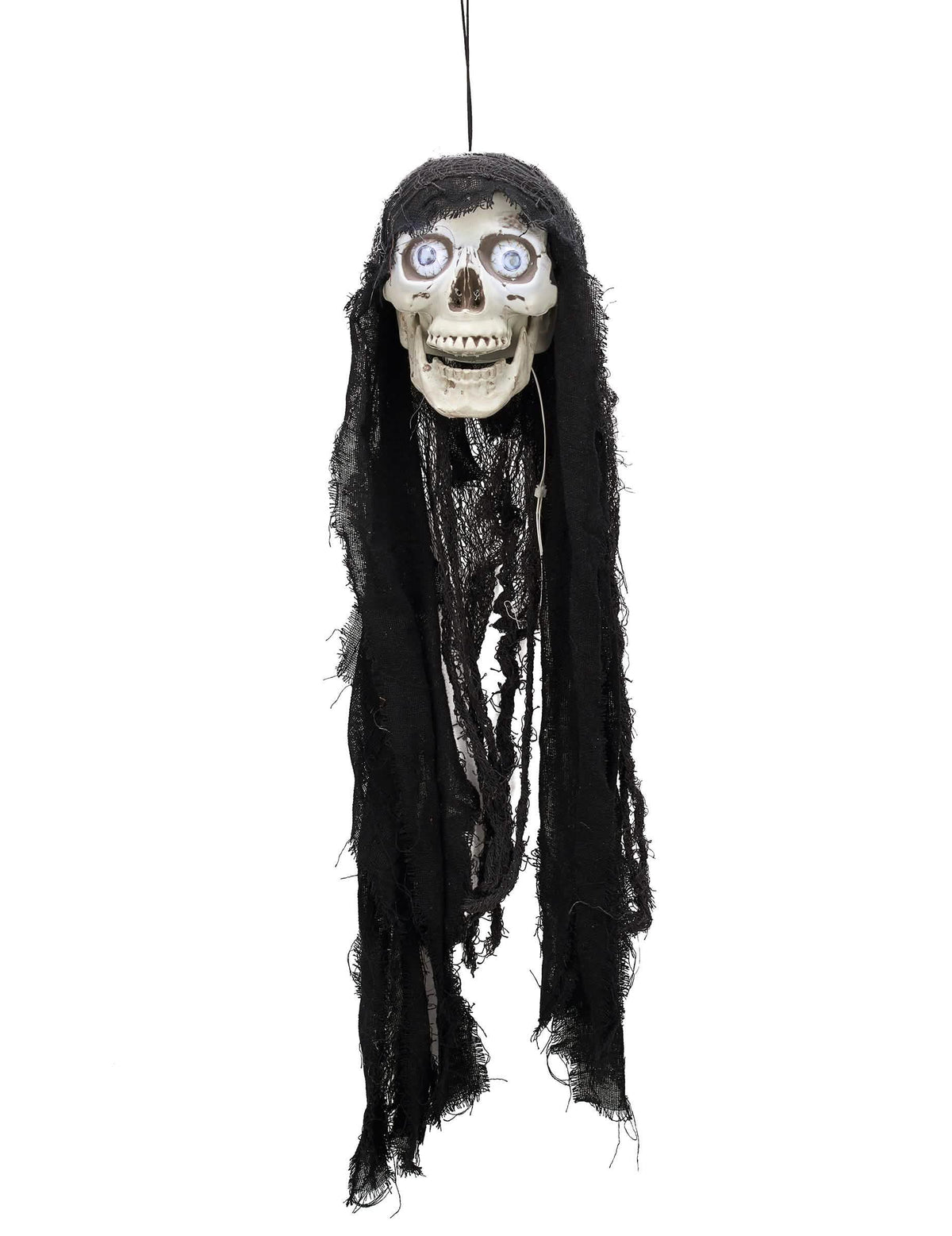 Décoration tête de mort animée pour Halloween lumineuse et sonore noire