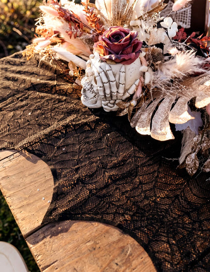 Décoration toile d'araignée en dentelle noire 43 cm x 2,50 m