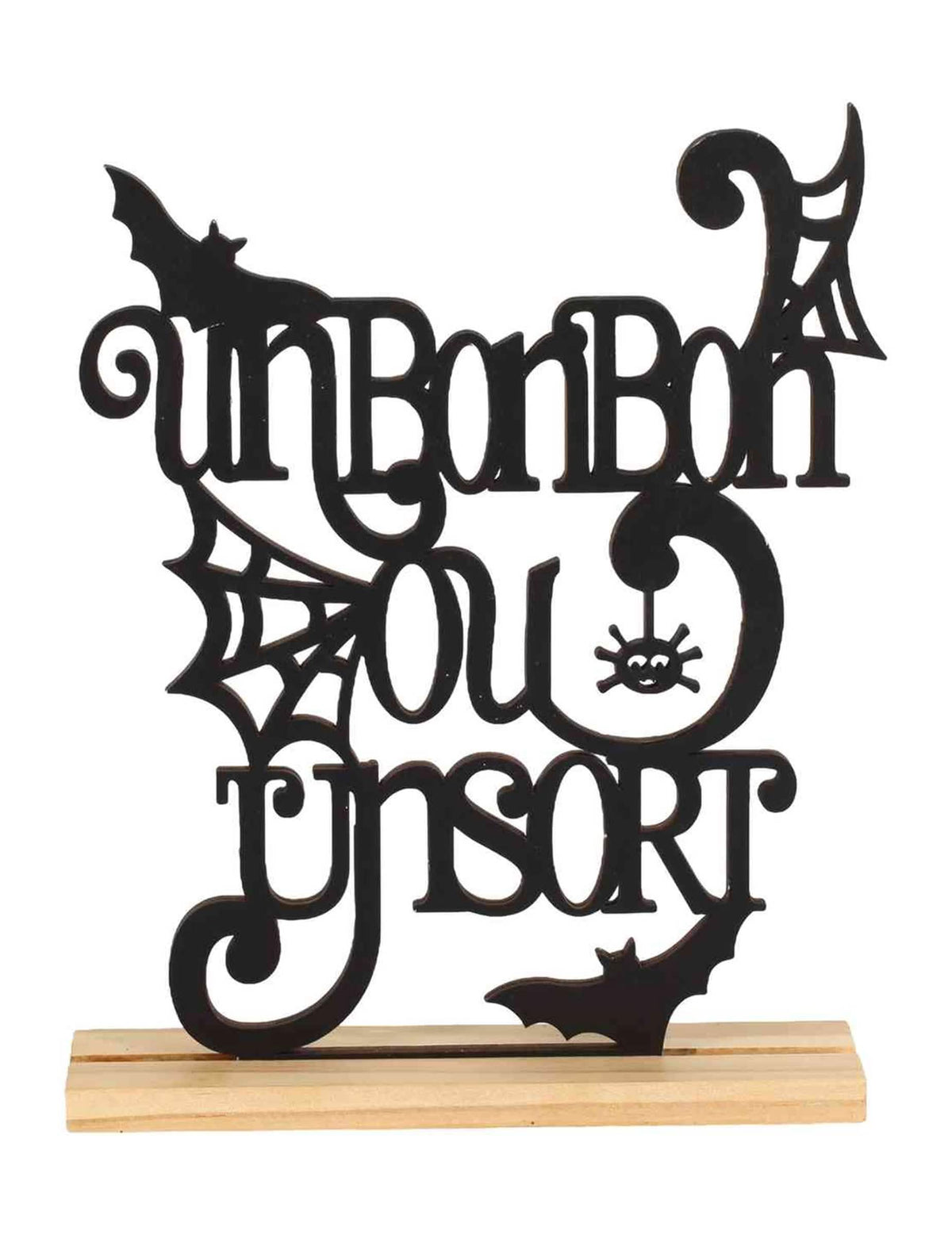 Décoration Un bonbon ou un sort sur socle en bois noir 15 x 19 x 4 cm