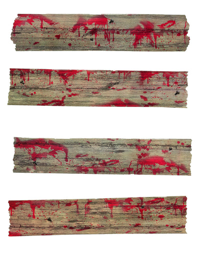 Décorations barricades de zombie pour Halloween effet bois avec taches de sang rouge