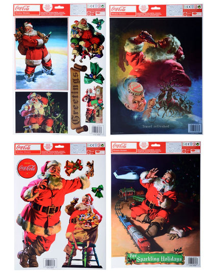 Décorations pour fenêtres Coca-Cola™ et Père Noël pour les fêtes avec visuels vintage rouge et blanc