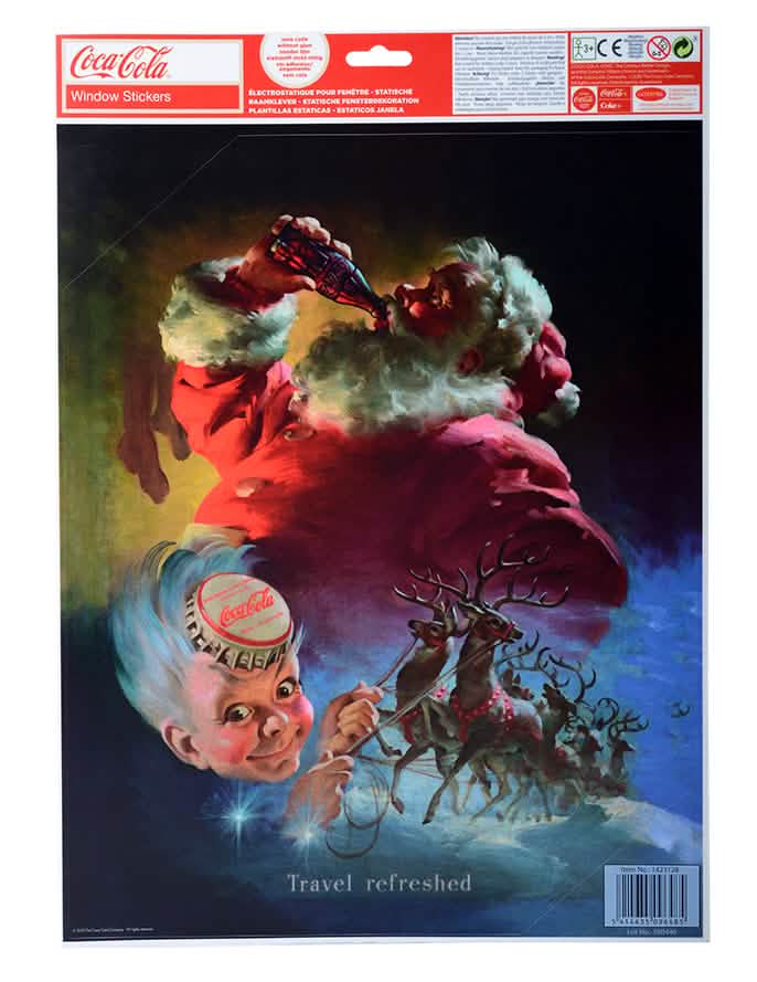 Planche de stickers sous emballage des décorations pour fenêtres Coca-Cola™ et Père Noël