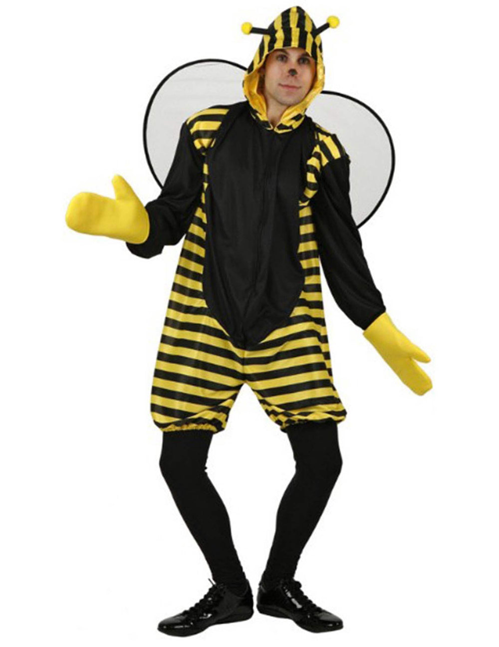 Déguisement d'abeille pour adulte jaune et noir rayé avec ailes et gants