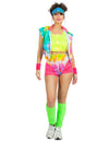 Déguisement aérobic tie and dye pour femme multicolore fluo avec visière et jambières