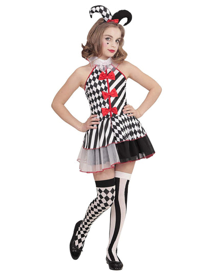 Vue de face du déguisement arlequin damier pour fille